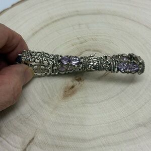 Ornate Antiqued Ornate Silver and Amethyst Bracelet